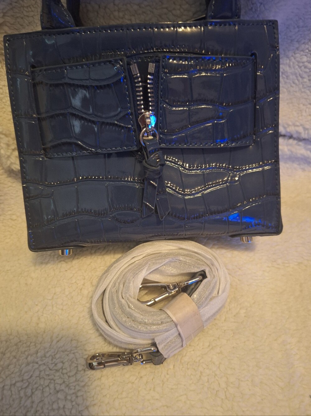 Brandon Blackwood Mini Kuei Navy Croc-Embossed Bag - Picture 13 of 15